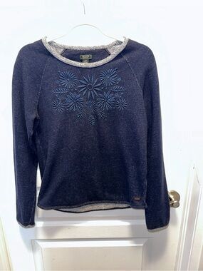 Roots Navy Floral-Textured Crew Sweatshirt